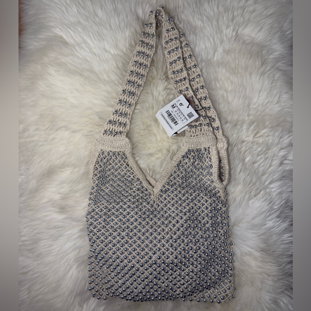 Slouchy Summer Silver Beaded Women's Bag